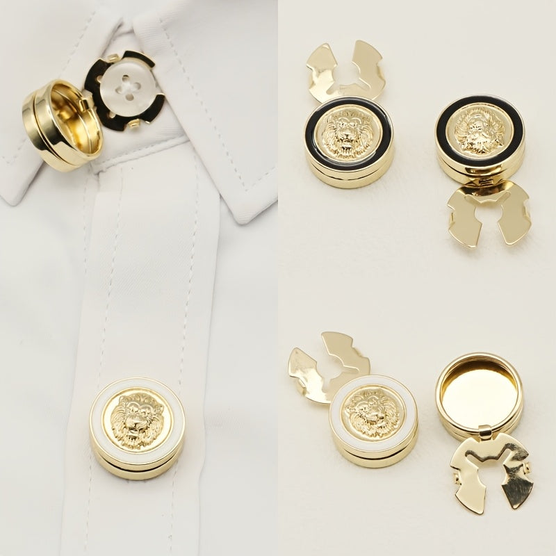 2 Pack Lion Head Shirt Clips Men Women Golden Tone Metal Buttons Decor