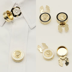 2 Pack Lion Head Shirt Clips Men Women Golden Tone Metal Buttons Decor