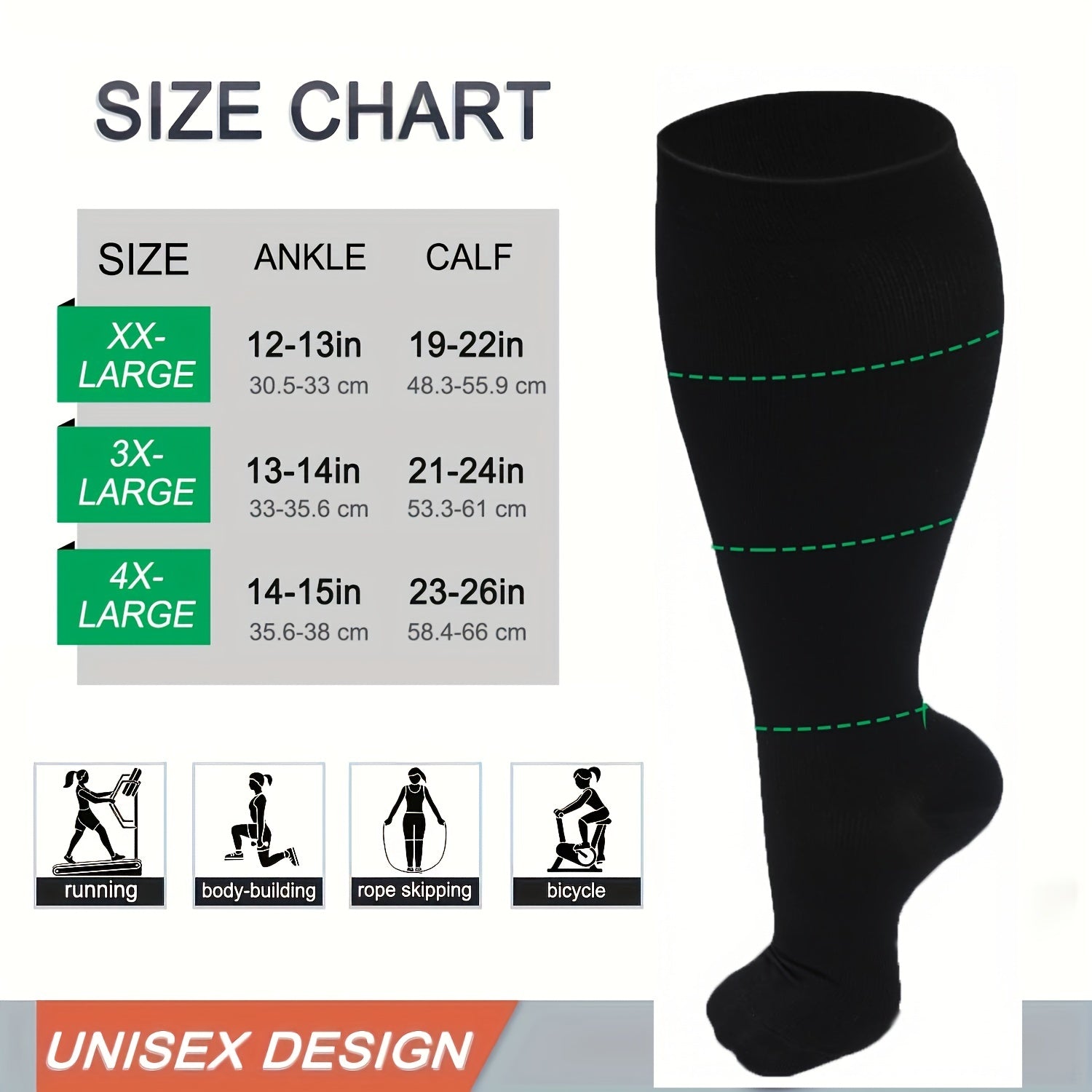 3 Pairs Plus Size XXL 20-30mmHg Compression Knee High Socks