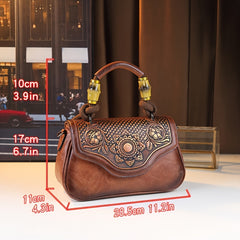 Vintage Floral Embossed Women's Handbag Brown Crossbody Bag
