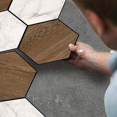 11pcs Marble Wood Grain Hexagon Floor Stickers Waterproof Non slip