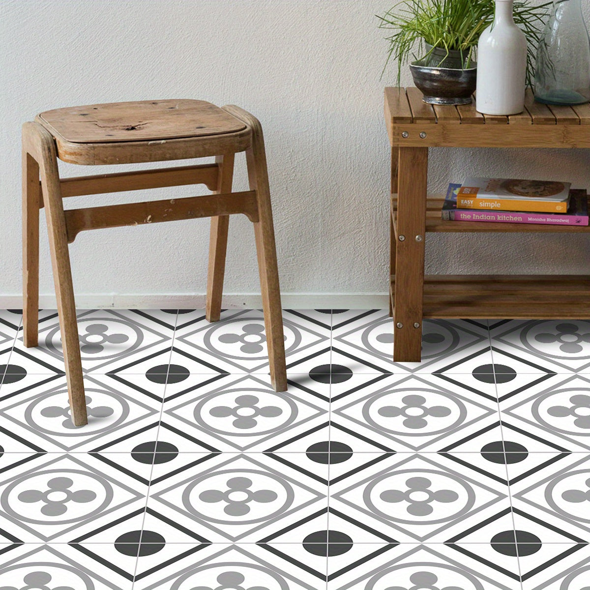 Peel And Stick Floor Tile 19.99x19 Moroccan Gray Mosaic Tile Look