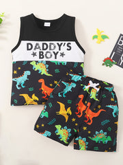 Boys DADDY'S Print Tank Top & Dino Shorts Set Kids Summer Clothes