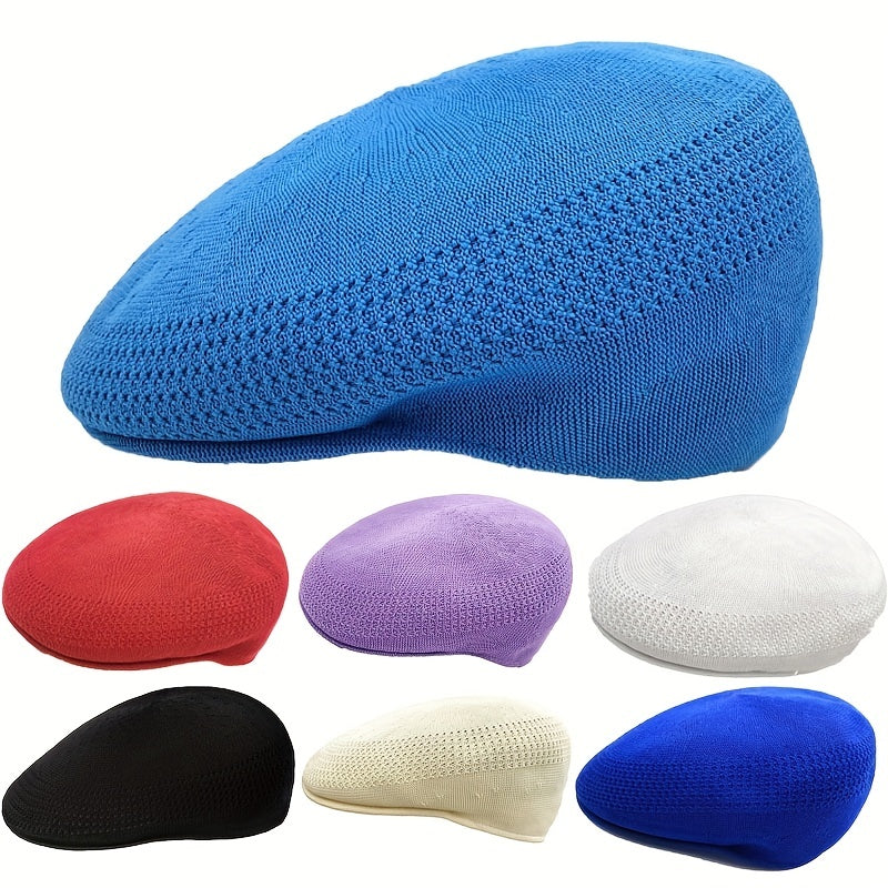 Men's Mesh Knitted Beret Newsboy Caps Thin Breathable Flat Cap