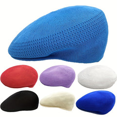 Men's Mesh Knitted Beret Newsboy Caps Thin Breathable Flat Cap