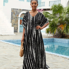 Boho Cover Up Women's Plus Striped Batwing Sleeve Maxi Kaftan Dress