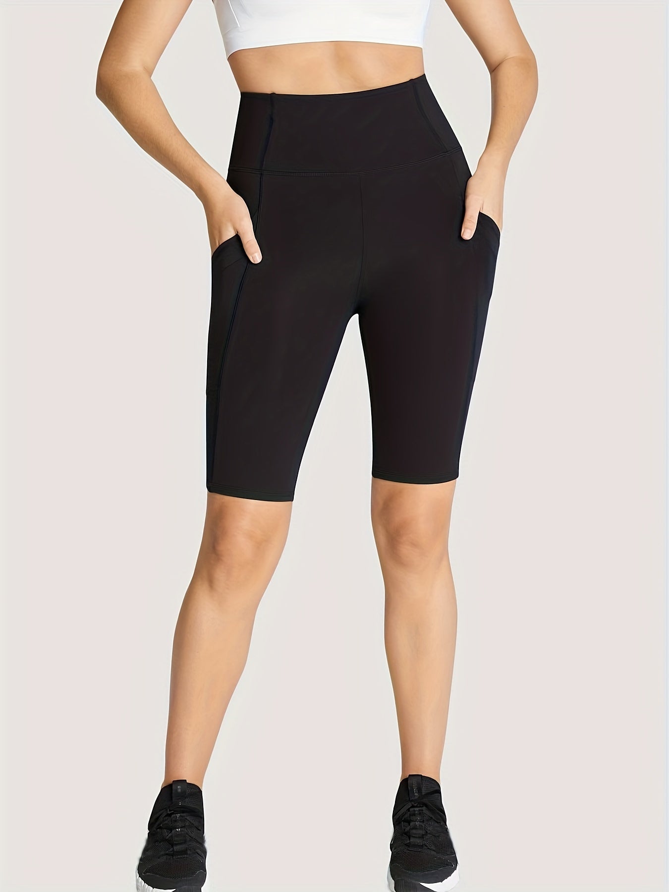 High Waist Yoga Biker Shorts With Pocket Running Fitness Shorts