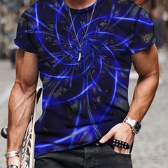 Men's 3D Spiral Stripe Print T-shirt - Casual Comfy Mid Stretch Crew Neck Tee