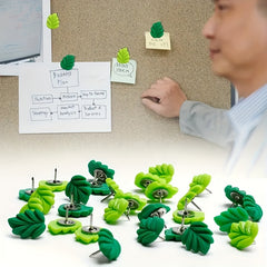 40pcs Green Leaves Flat Thumb Tacks Decorative Push Pins