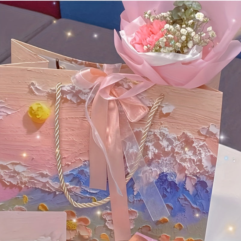 2pcs 3D Pink Gift Bags - Art Painting Style - Women Shopping Part