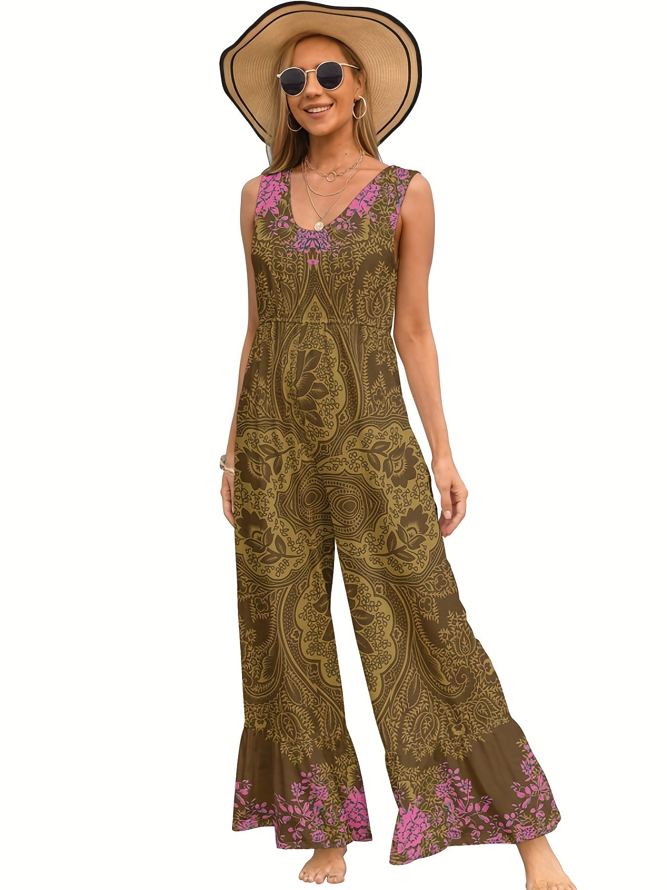 Floral Print Sleeveless Jumpsuit for Women