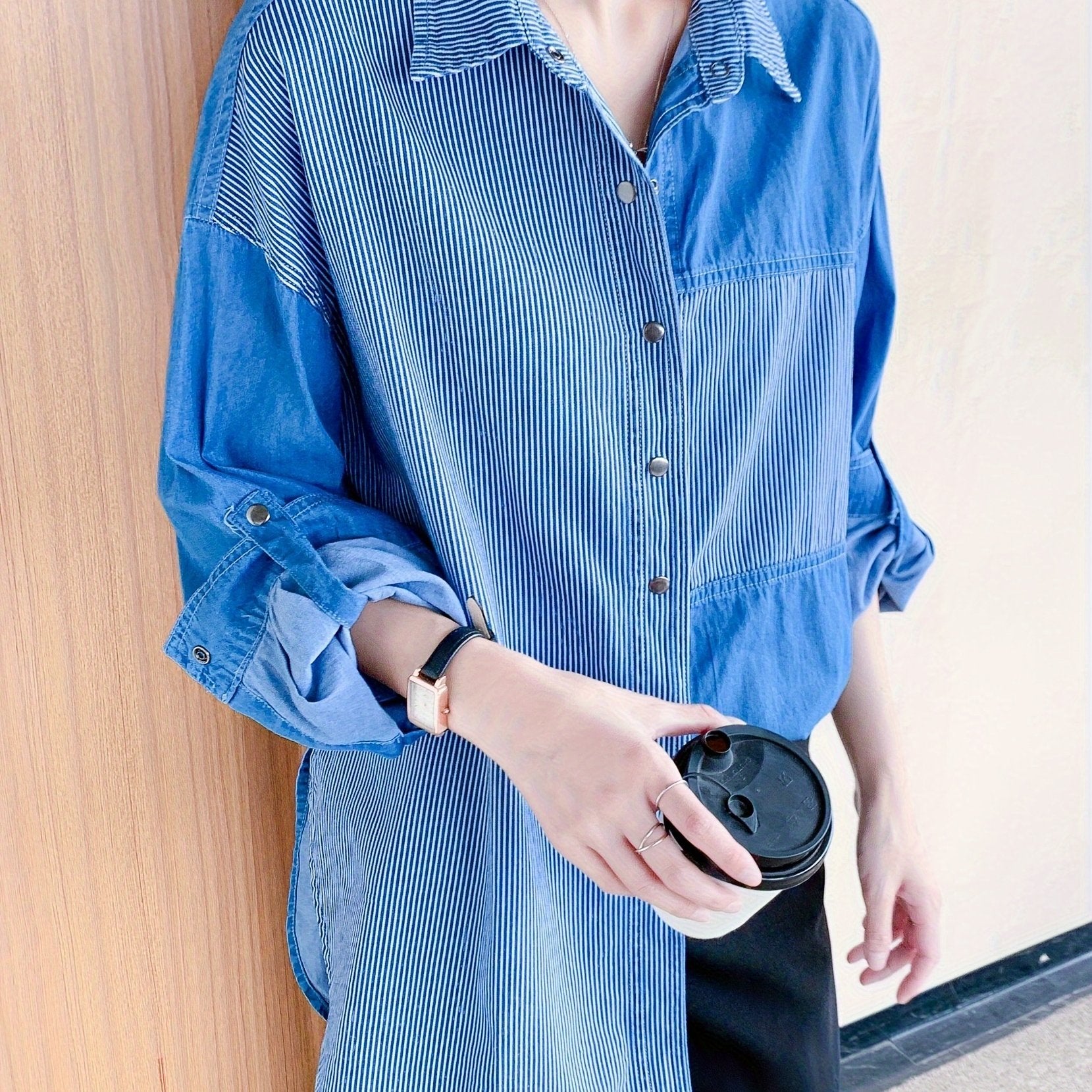 Colorblock Stripe Denim Top