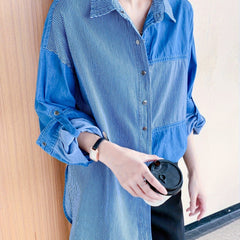 Colorblock Stripe Denim Top