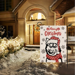 Christmas Garden Flag Husky Dog Xmas Winter Decoration Burlap Double Sided