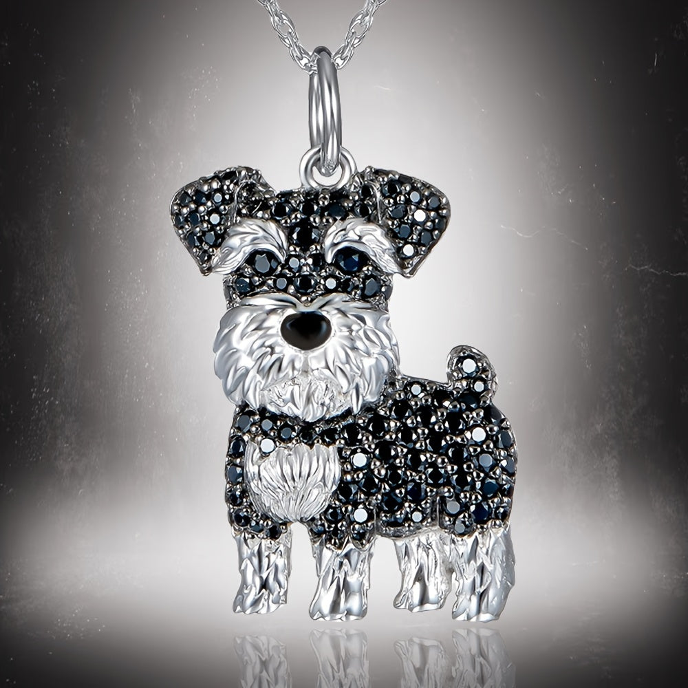 Schnauzer And Rhinestone Pet Pendant Necklace Dog Animal Jewelry