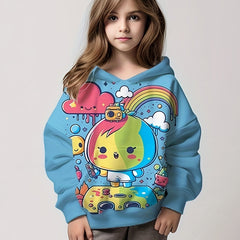 Rainbow Painting World Graphic Hoodie Girls Pullover 4-14y