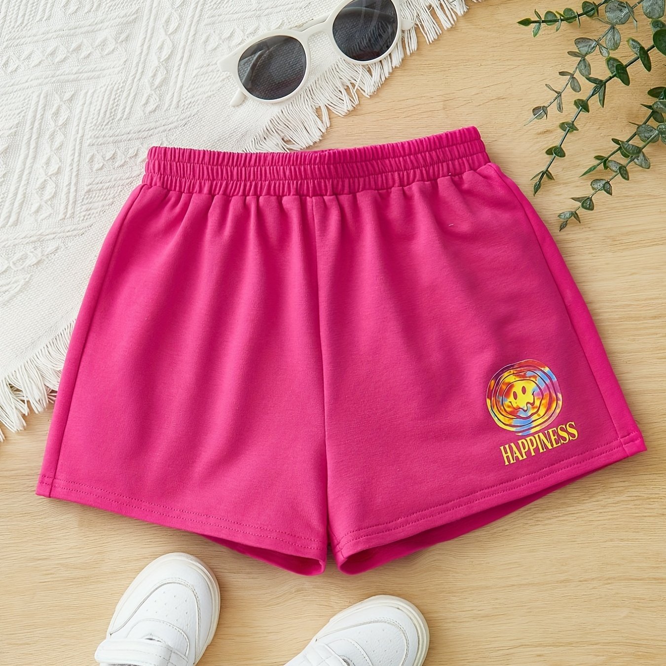 Toddler Girls Smile Face Graphic Elastic Waist Casual Sports Track Shorts