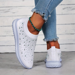 Women's Rhinestone Decor Slip On Sneakers Lightweight Walking Shoes
