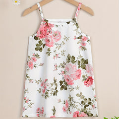 Girls Flowers Pattern Cami Dress Kids Summer Outfit