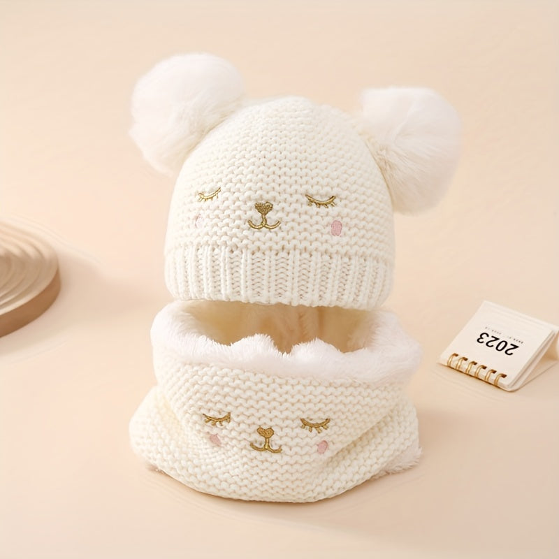 Cartoon Cat Knitted Hat Scarf Set Plus Velvet Neck Cover Christmas Gift