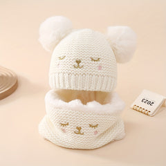 Cartoon Cat Knitted Hat Scarf Set Plus Velvet Neck Cover Christmas Gift