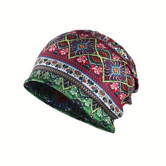 Vintage Flower Print Beanie Boho Elastic Headband Skull Cap