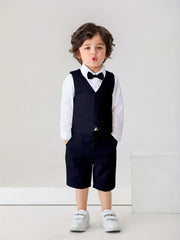 Baby Toddler Gentleman Suits Dress Shirt with Bow and Vest and Shorts
