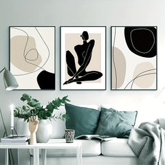 Set Of 3 Boho Matisse Canvas Poster Beige Abstract Line Art Canvas Paintings