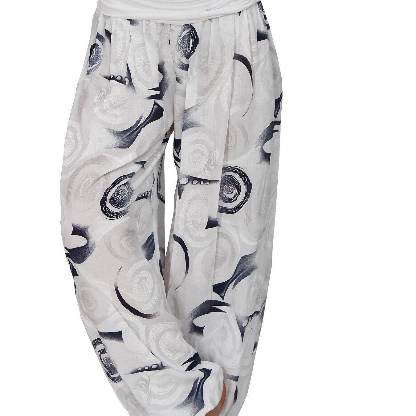 Boho Geometric Print Ruched Harem Pants Casual Bohemian Pants