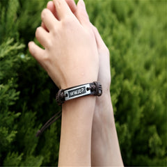 WWJD Bracelets Christian Bible Verse Handwoven PU Leather Sports Wristband