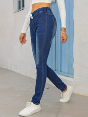 Elastic Waist Skinny Jeans High Stretch Denim Pants