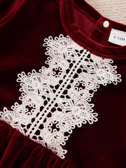 Baby Girls Lace Pleated Dress Fleece Thick Long Sleeve Dress