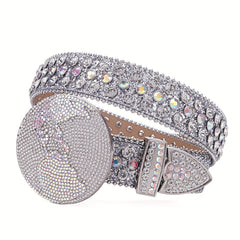 Sparkle Earth Round Buckle Rhinestone Belt Crystal Studded Belt