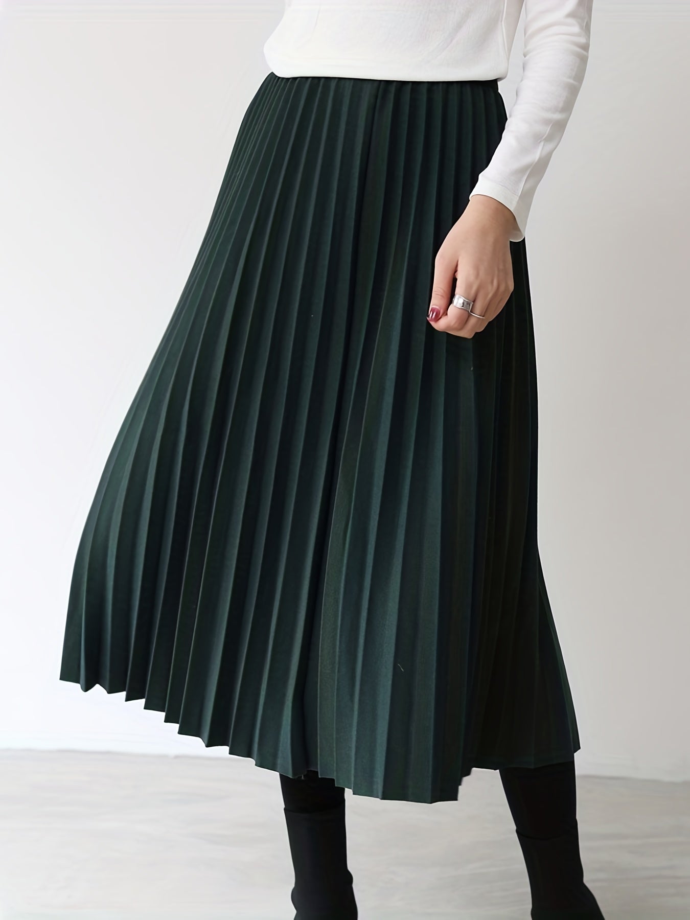 Elastic Waist Pleated Midi Skirt for Women