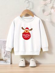 Cartoon Reindeer Graphic Crew Neck Sweatshirt Kids Christmas Gift