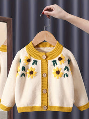 Girls Floral Embroidered Knitted Warm Sweater Cardigan