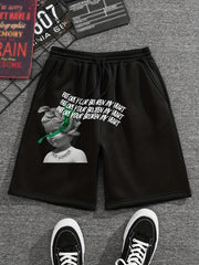 Snake & Child Statue Comfy Shorts Men's Casual Elastic Waist Drawstring Shorts