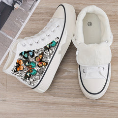 Butterfly Print Plush Lined Chunky Canvas Sneakers