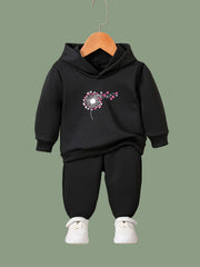 Kid's 2pcs Hearts Print Hoodie & Pants Set Girl's Sporty Clothes