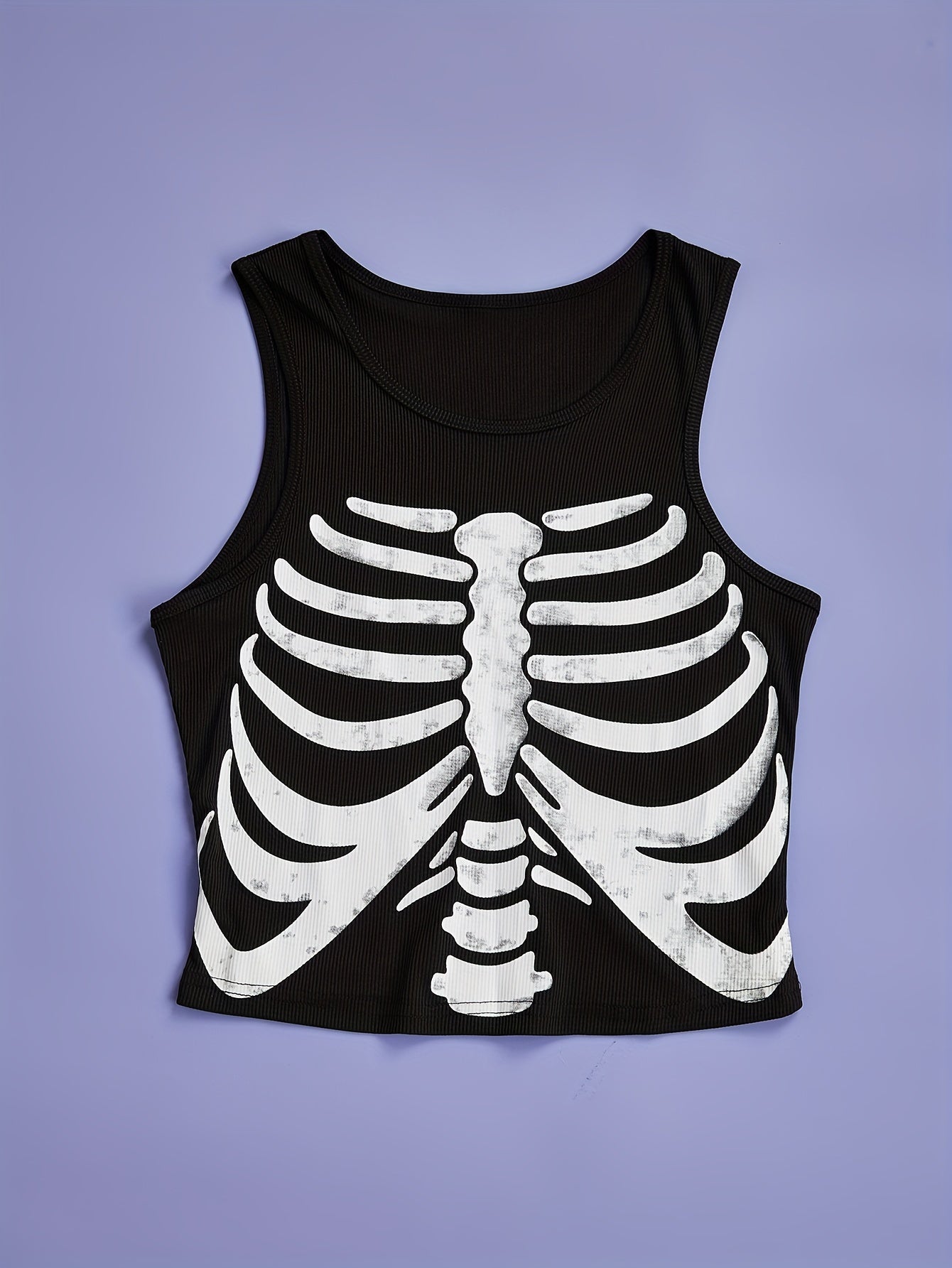 Skeleton Print Tank Top Crew Neck Summer Sleeveless Top