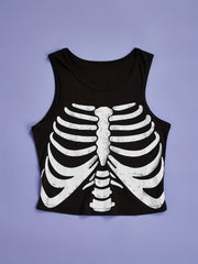 Skeleton Print Tank Top Crew Neck Summer Sleeveless Top