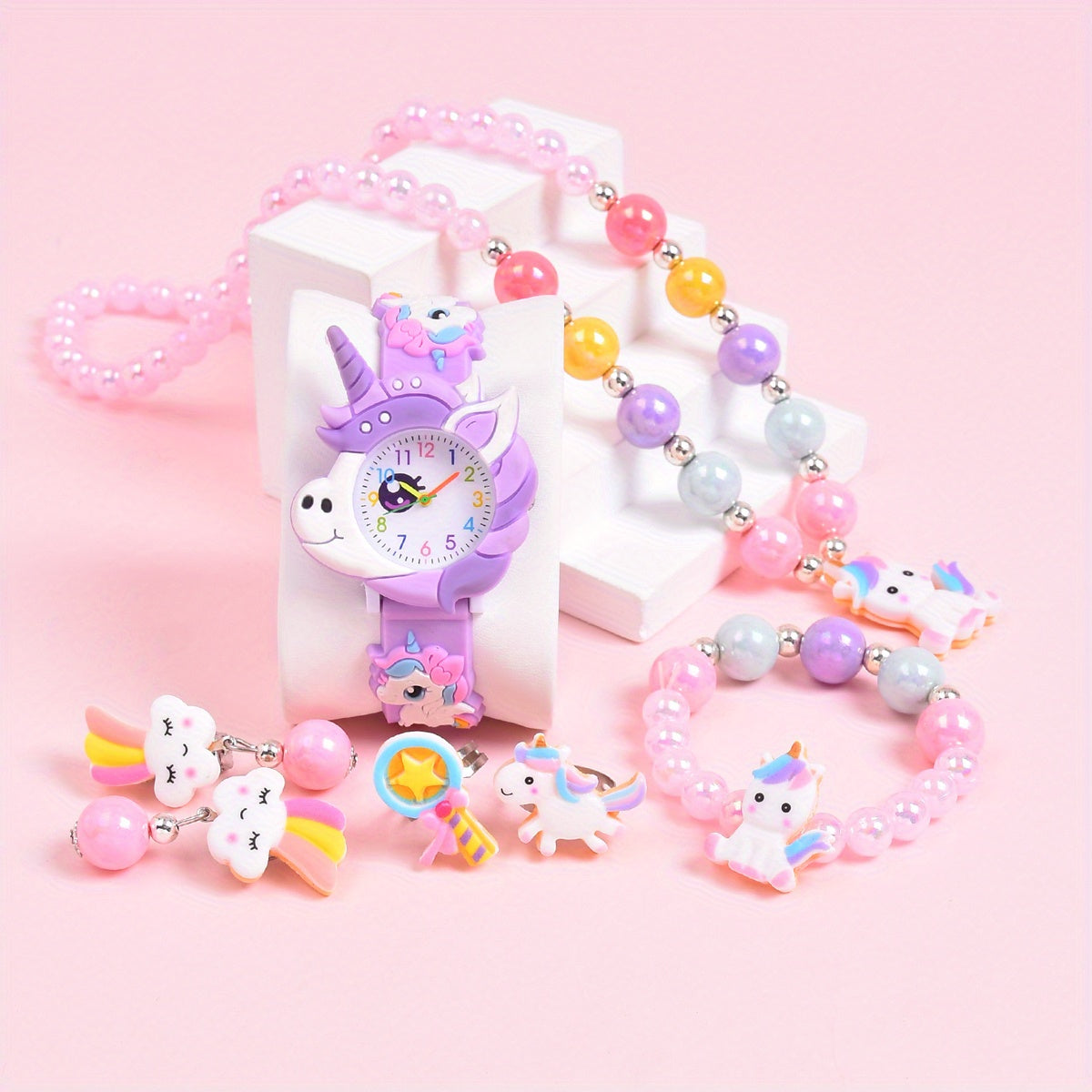 Girls Cartoon Pony Silicone Watch Band & Jewelry Set