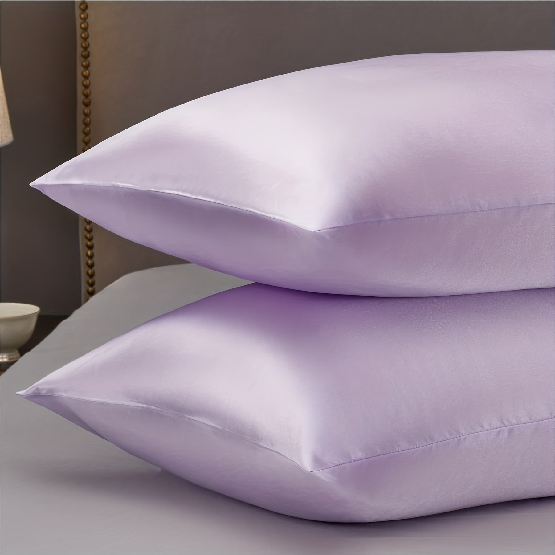 2pcs 20x30 Inches Lavender Satin Silk Pillowcase Set Soft and Breathable