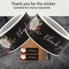 60pcs Thank You Stickers With Flowers 2.54x7.62 cm Self-adhesive Matte Stickers
