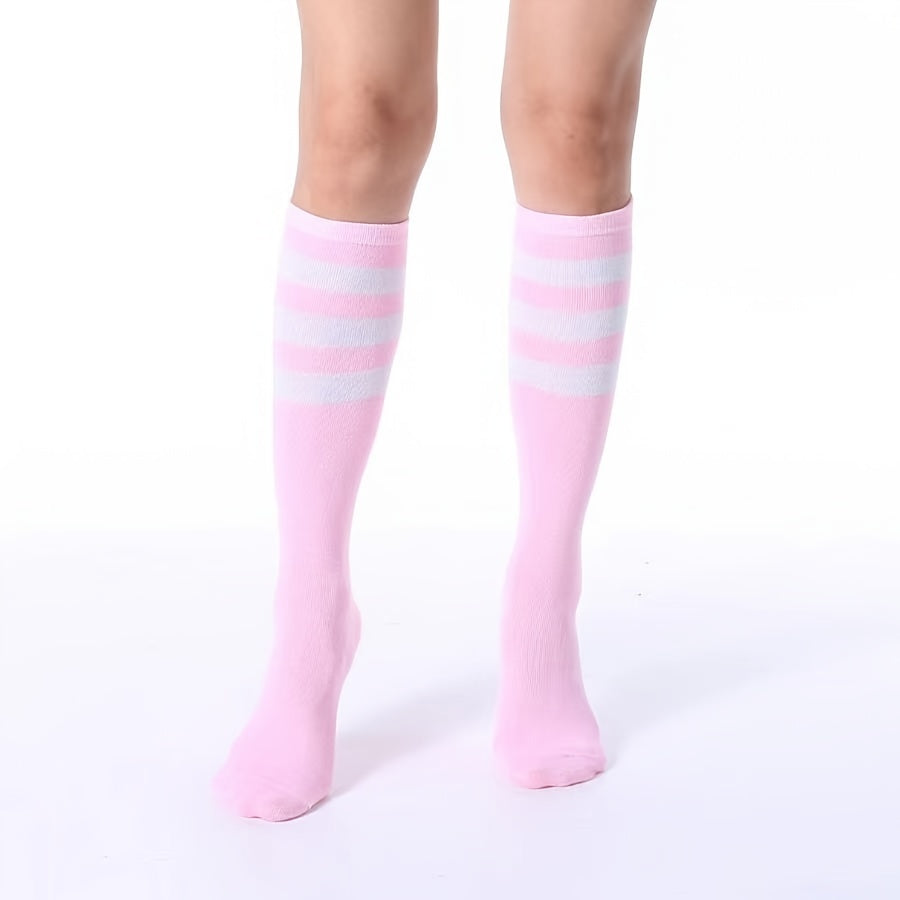 Mismatched Block Knee High 3 Stripe Socks Women's Stockings