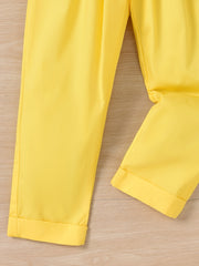 Girls Yellow Casual Trousers Elastic Waist Pocket Pants With Belt