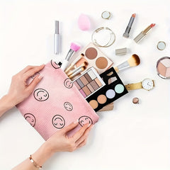 6Pcs Corduroy Cosmetic Bag Smile Makeup Pouch Preppy Makeup Bag