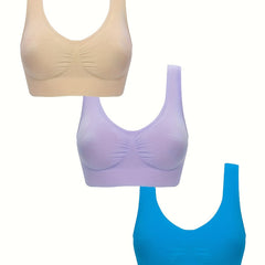 3pcs Wireless Sports Bras Comfy & Breathable Elastic Tank Bra Women's Lingerie