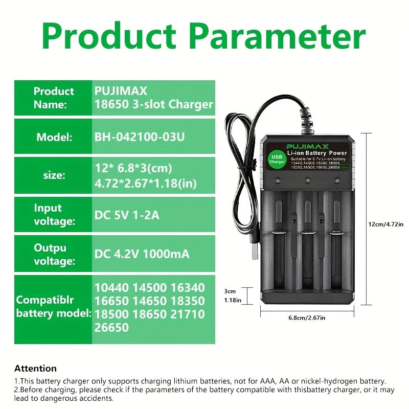 PUJIMAX 3 Slot Smart Lithium Charger