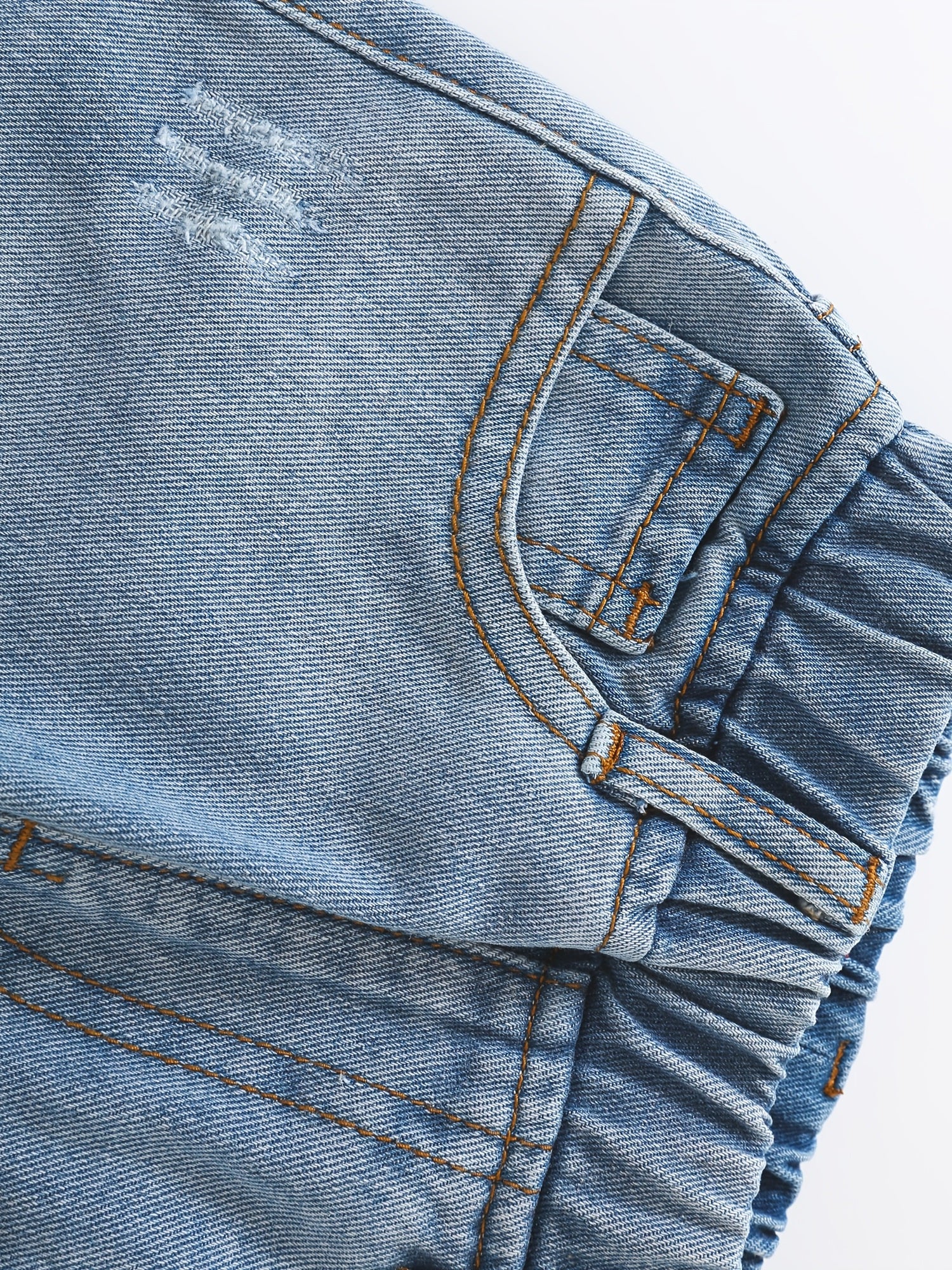 Girls' Cotton Slim Jeans Elastic Waist Ripped Jeans